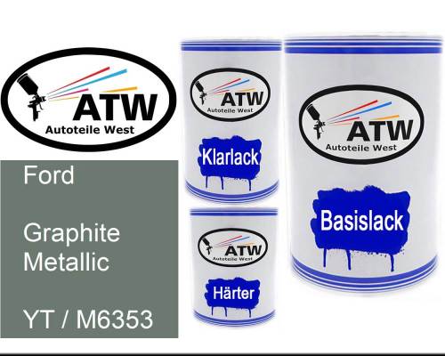 Ford, Graphite Metallic, YT / M6353: 500ml Lackdose + 500ml Klarlack + 250ml Härter - Set, von ATW Autoteile West.